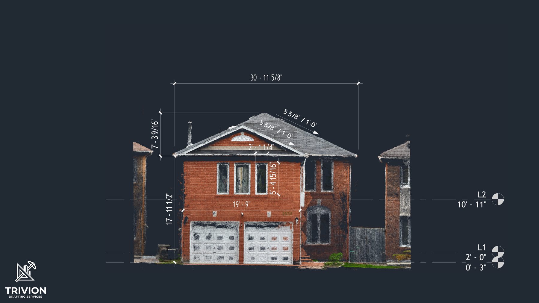 Front elevation point cloud with measurements