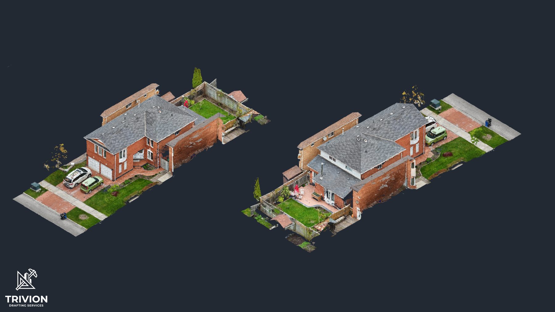 Front and rear isometric point cloud views