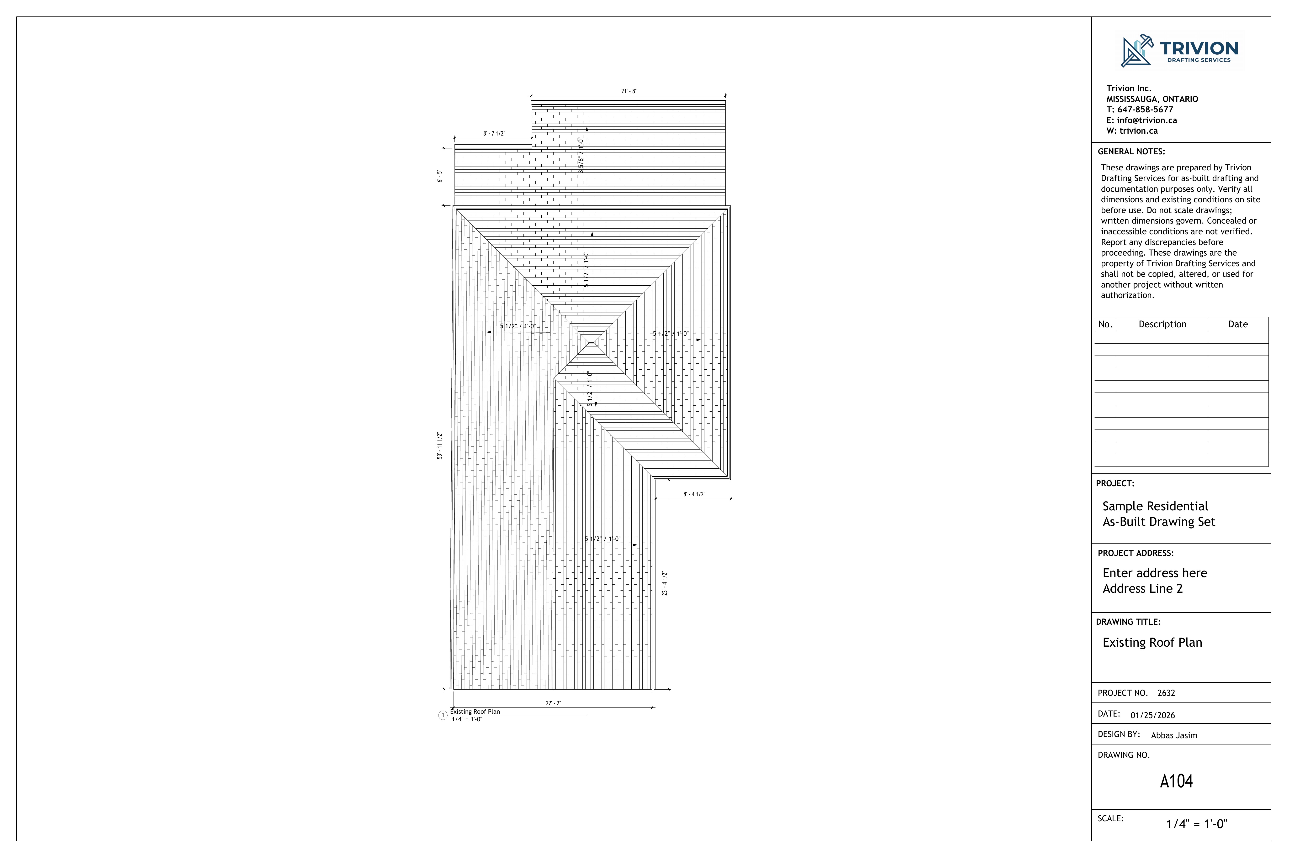 Existing roof plan with dimensions