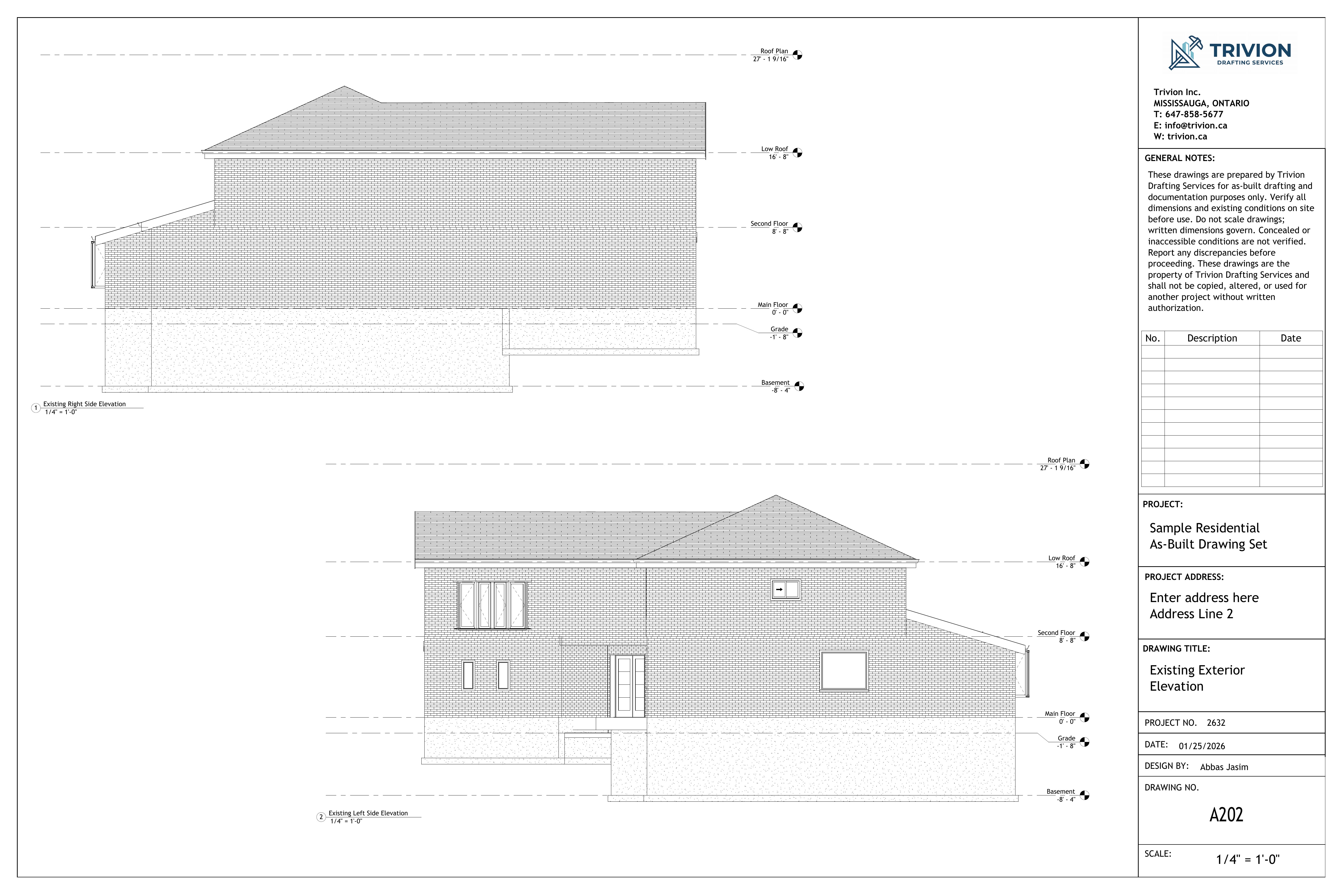 Existing exterior elevations sides