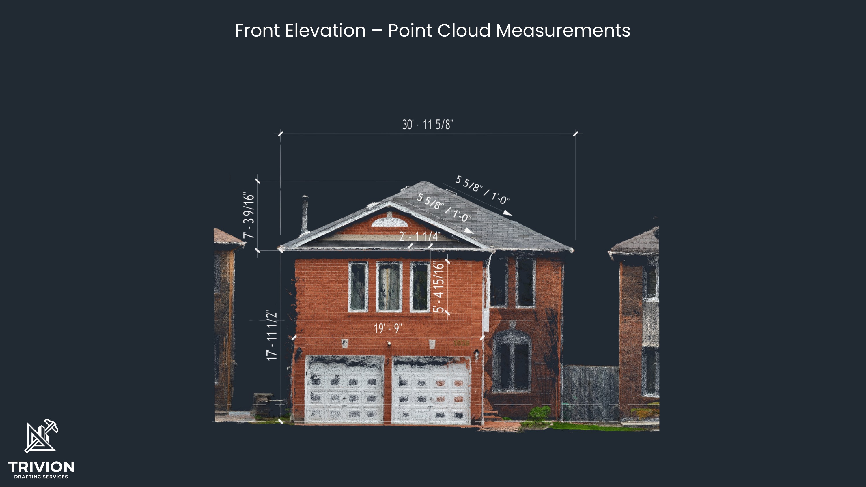 Front elevation point cloud with measurements